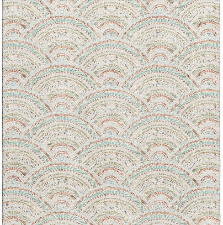 Linen Peach And Ivory Geometric Washable Area Rug With UV Protection Photo 3