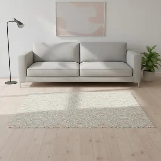 Linen Peach And Ivory Geometric Washable Area Rug With UV Protection Photo 2