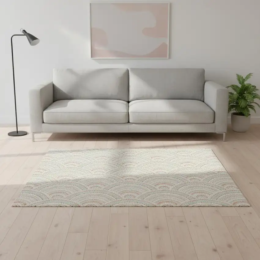 Linen Peach And Ivory Geometric Washable Area Rug With UV Protection Photo 2