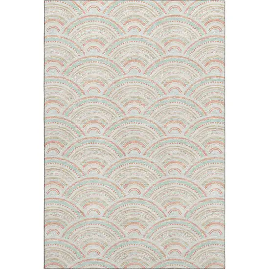 Linen Peach And Ivory Geometric Washable Area Rug With UV Protection Photo 1