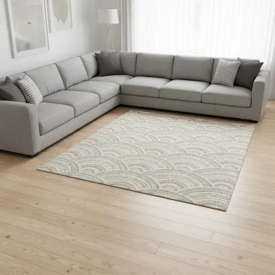 Linen Peach And Ivory Geometric Washable Area Rug With UV Protection Photo 2