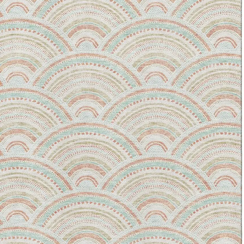 Linen Peach And Ivory Geometric Washable Area Rug With UV Protection Photo 2