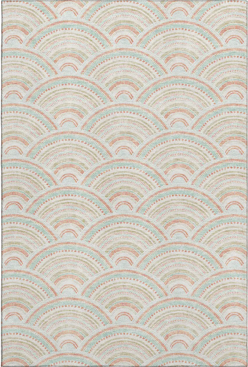 Linen Peach And Ivory Geometric Washable Area Rug With UV Protection Photo 1