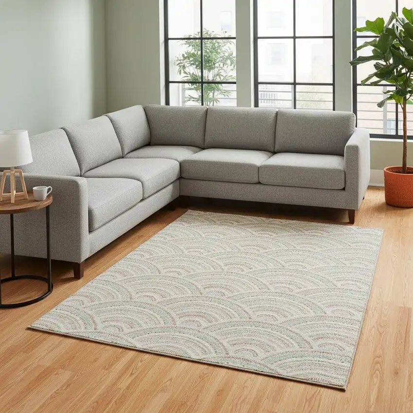 Linen Peach And Ivory Geometric Washable Area Rug With UV Protection Photo 2