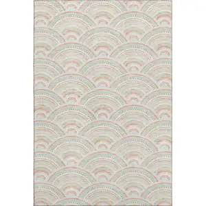 Photo of Linen Peach And Ivory Geometric Washable Area Rug With UV Protection