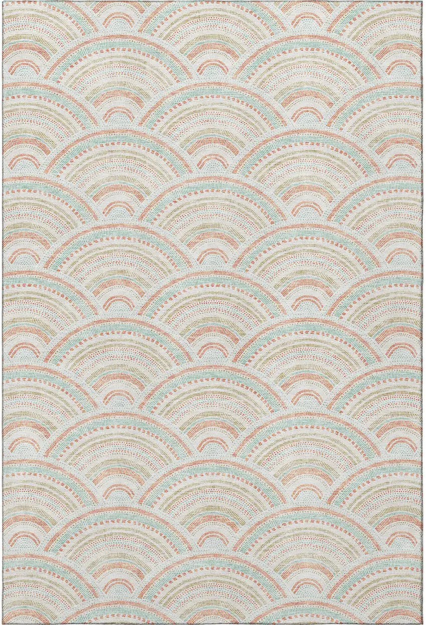 Linen Peach And Ivory Geometric Washable Area Rug With UV Protection Photo 2