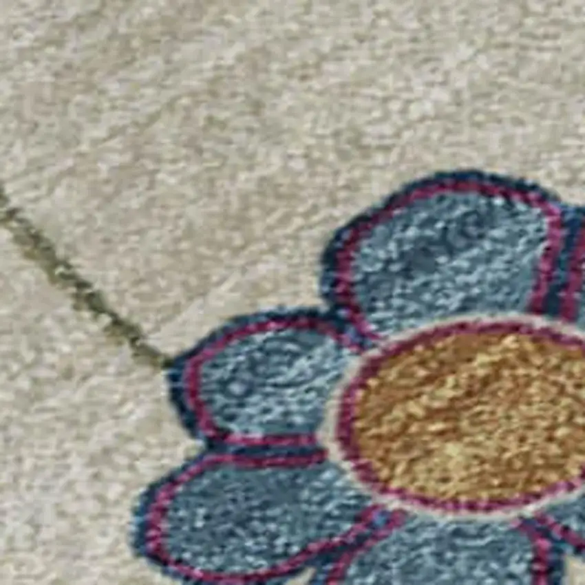 Linen Pink And Blue Floral Washable Area Rug With UV Protection Photo 7