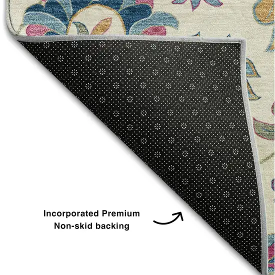 Linen Pink And Blue Floral Washable Area Rug With UV Protection Photo 6
