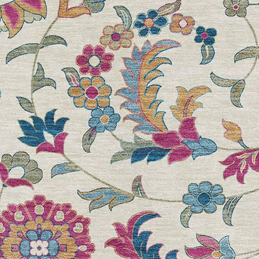 Linen Pink And Blue Floral Washable Area Rug With UV Protection Photo 3