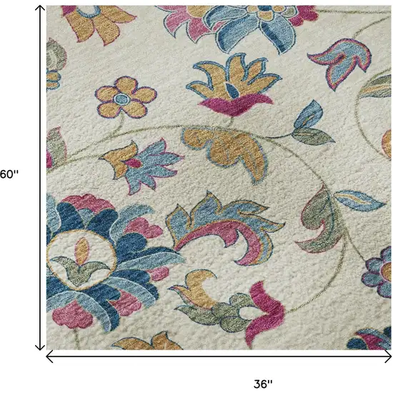 Linen Pink And Blue Floral Washable Area Rug With UV Protection Photo 9