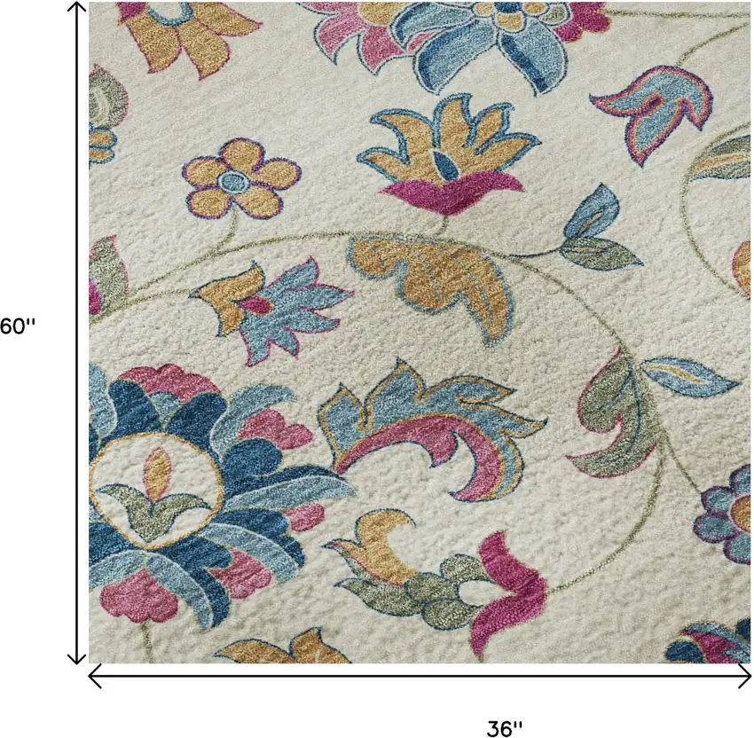 Linen Pink And Blue Floral Washable Area Rug With UV Protection Photo 9