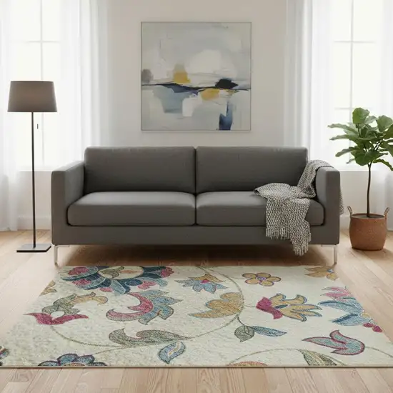 Linen Pink And Blue Floral Washable Area Rug With UV Protection Photo 2