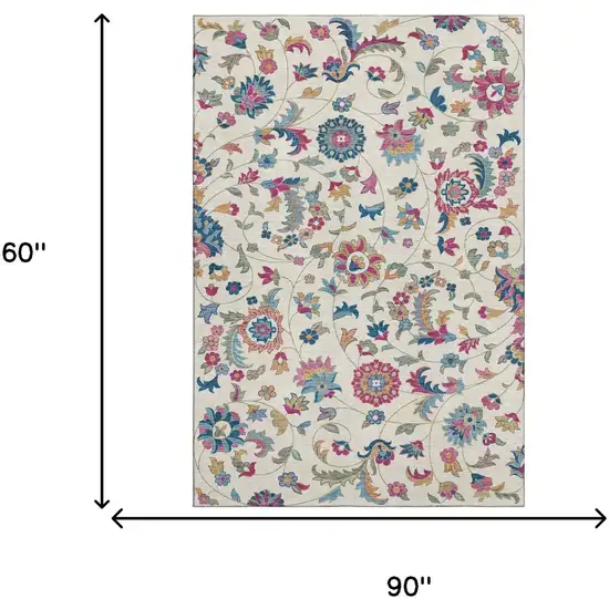 Linen Pink And Blue Floral Washable Area Rug With UV Protection Photo 4