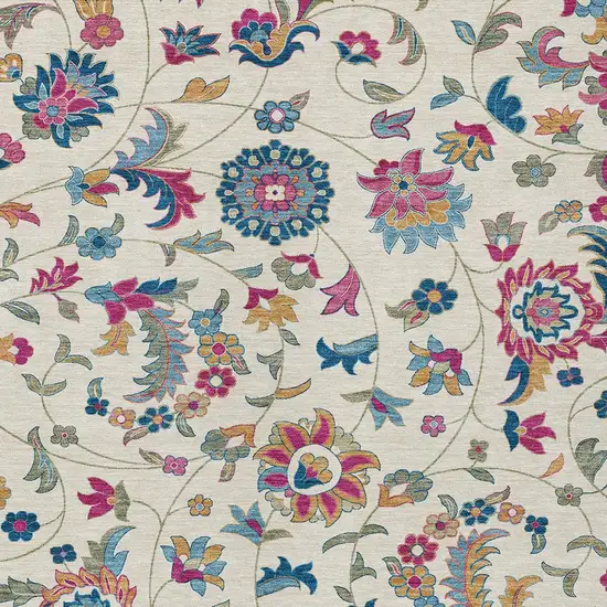 Linen Pink And Denim Blue Floral Washable Indoor Outdoor Area Rug Photo 5