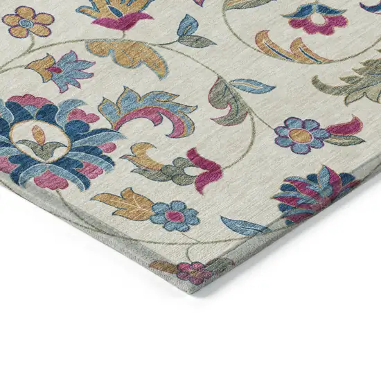 Linen Pink And Denim Blue Floral Washable Indoor Outdoor Area Rug Photo 4