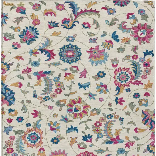 Linen Pink And Denim Blue Floral Washable Indoor Outdoor Area Rug Photo 6