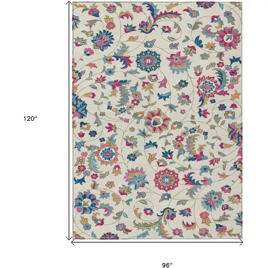 Linen Pink And Denim Blue Floral Washable Indoor Outdoor Area Rug Photo 3