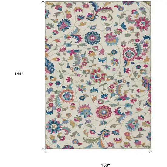 Linen Pink And Denim Blue Floral Washable Indoor Outdoor Area Rug Photo 3