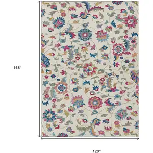 Photo of Linen Pink And Denim Blue Floral Washable Indoor Outdoor Area Rug