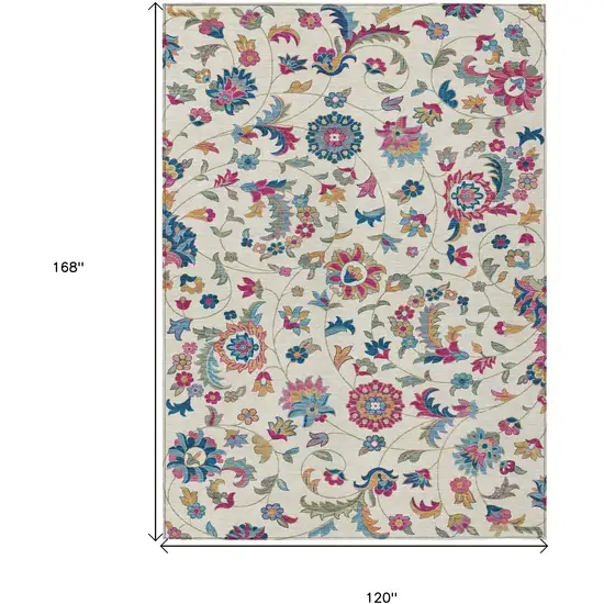 Linen Pink And Denim Blue Floral Washable Indoor Outdoor Area Rug Photo 3