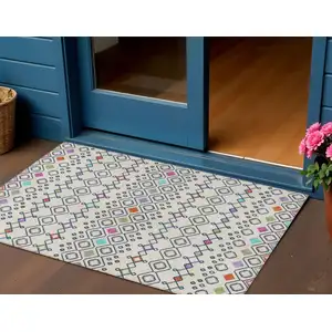 Photo of Linen Pink And Orange Geometric Washable Indoor Outdoor Area Rug