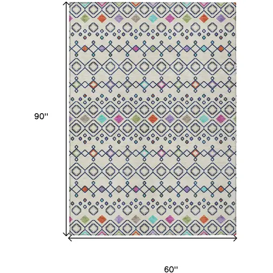 Linen Pink And Orange Geometric Washable Indoor Outdoor Area Rug Photo 3