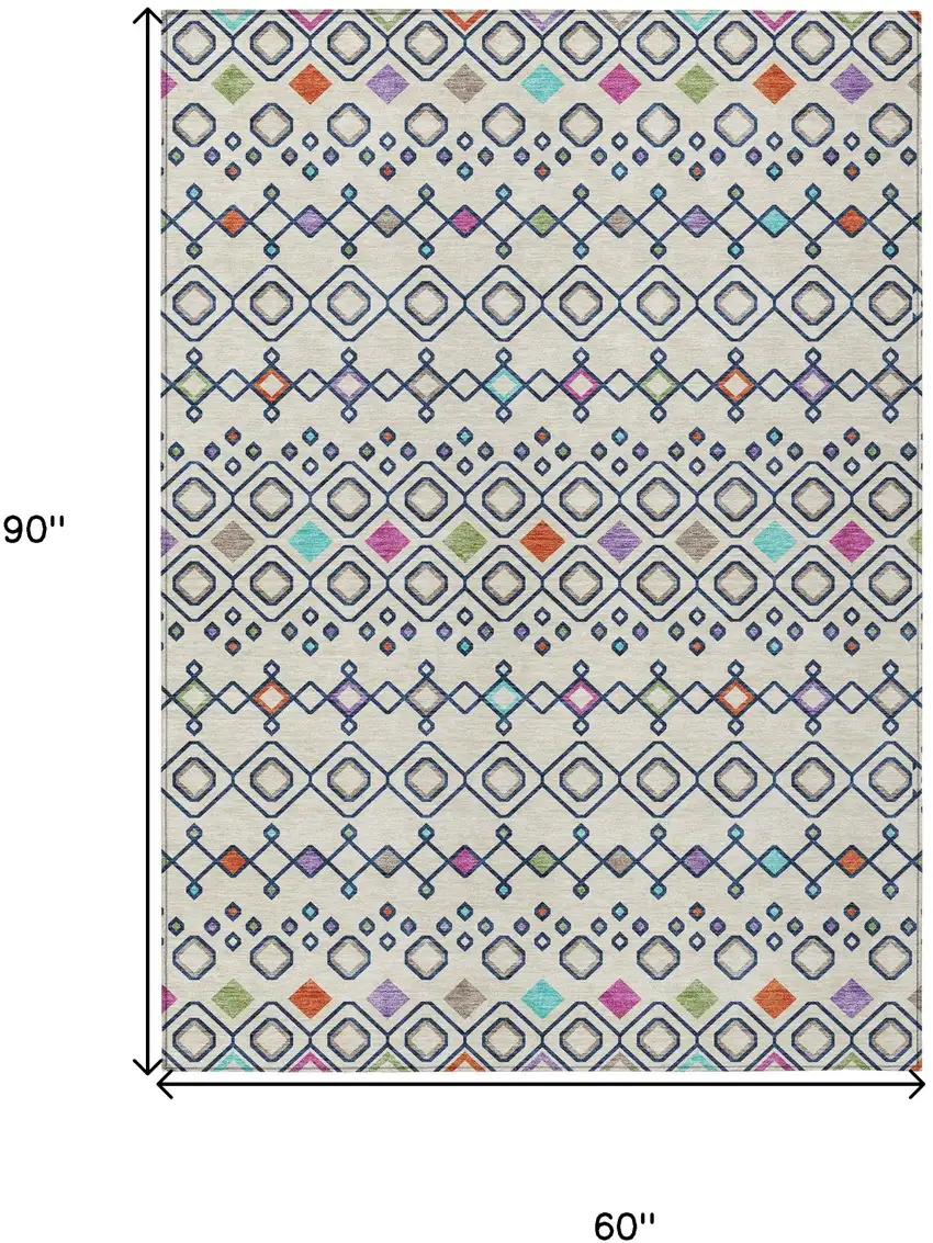 Linen Pink And Orange Geometric Washable Indoor Outdoor Area Rug Photo 3