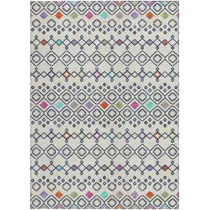 Photo of Linen Pink And Orange Geometric Washable Indoor Outdoor Area Rug