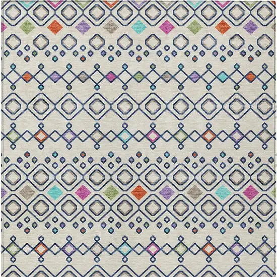 Linen Pink And Orange Geometric Washable Indoor Outdoor Area Rug Photo 6