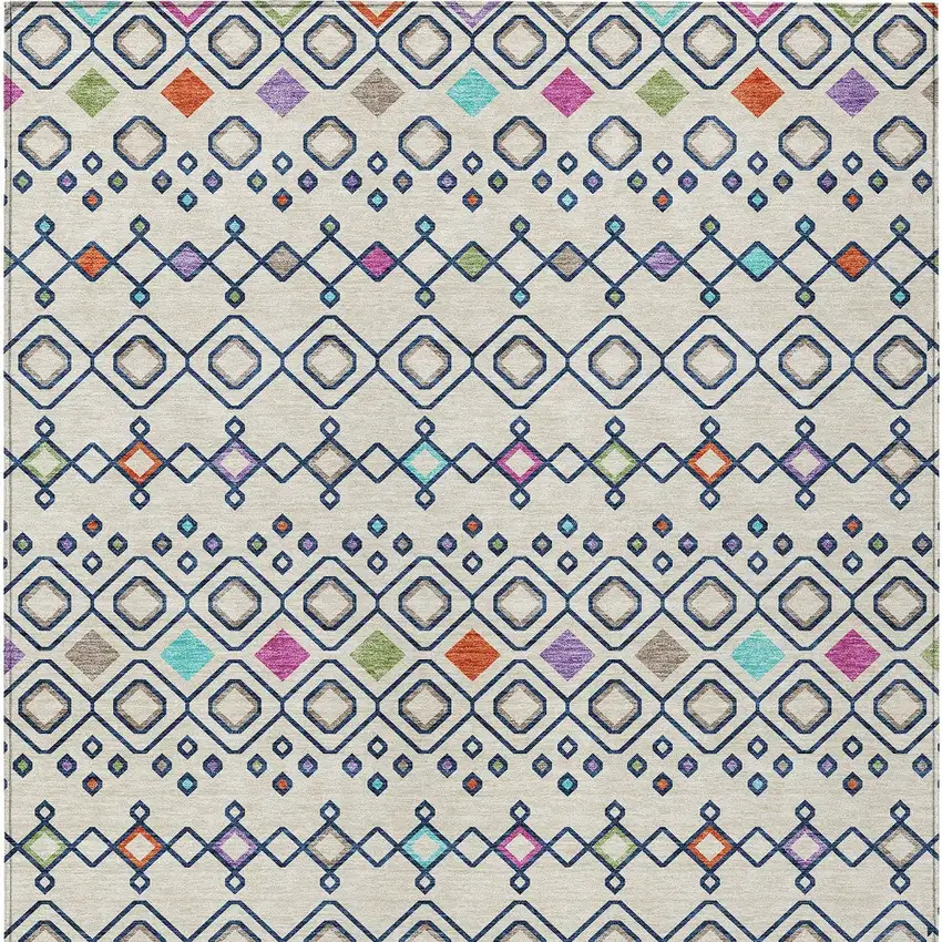 Linen Pink And Orange Geometric Washable Indoor Outdoor Area Rug Photo 6