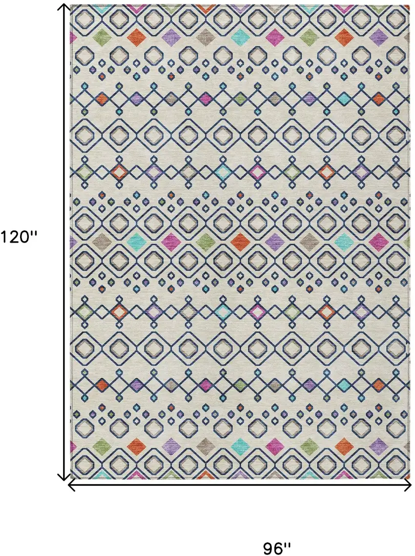Linen Pink And Orange Geometric Washable Indoor Outdoor Area Rug Photo 3