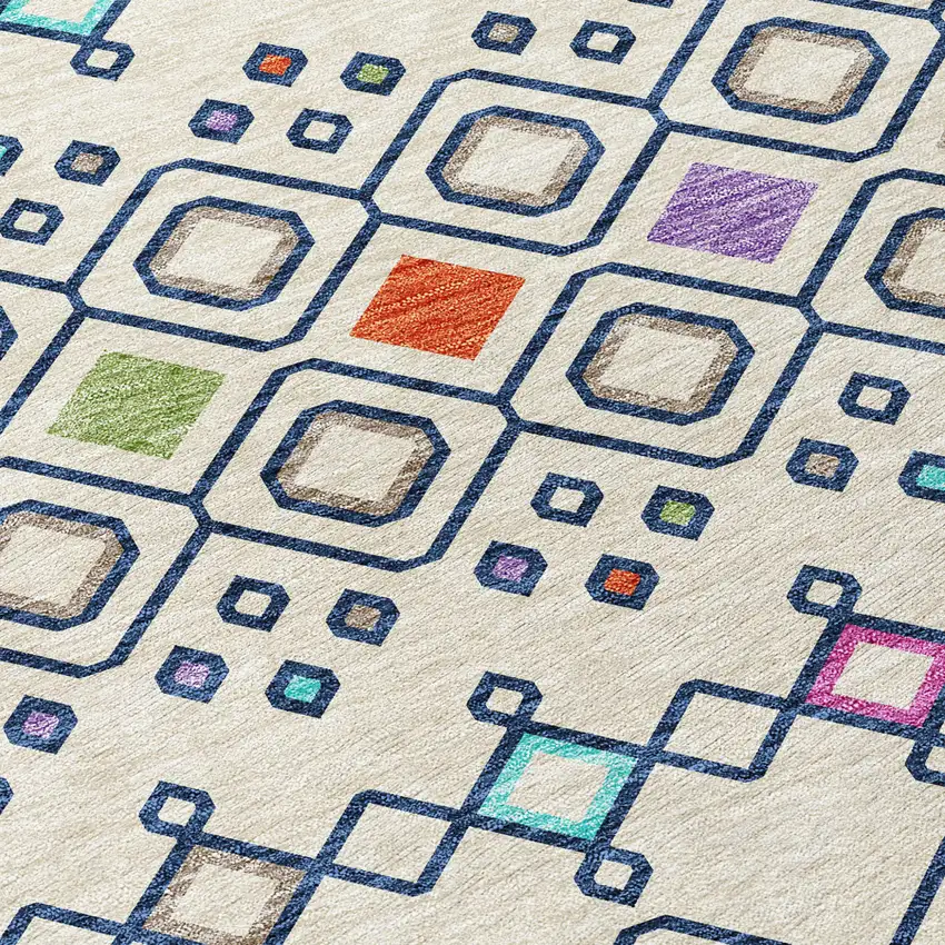 Linen Pink And Orange Geometric Washable Indoor Outdoor Area Rug Photo 5