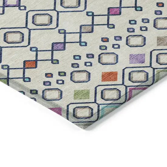 Linen Pink And Orange Geometric Washable Indoor Outdoor Area Rug Photo 4