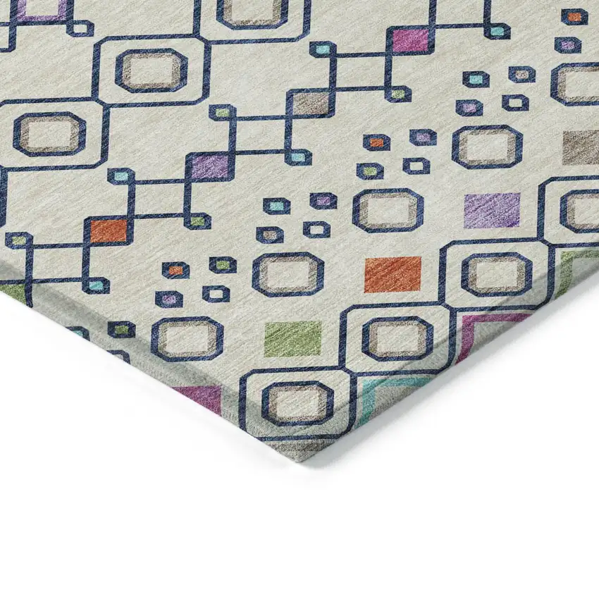 Linen Pink And Orange Geometric Washable Indoor Outdoor Area Rug Photo 4