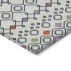 Photo of Linen Pink And Orange Geometric Washable Indoor Outdoor Area Rug