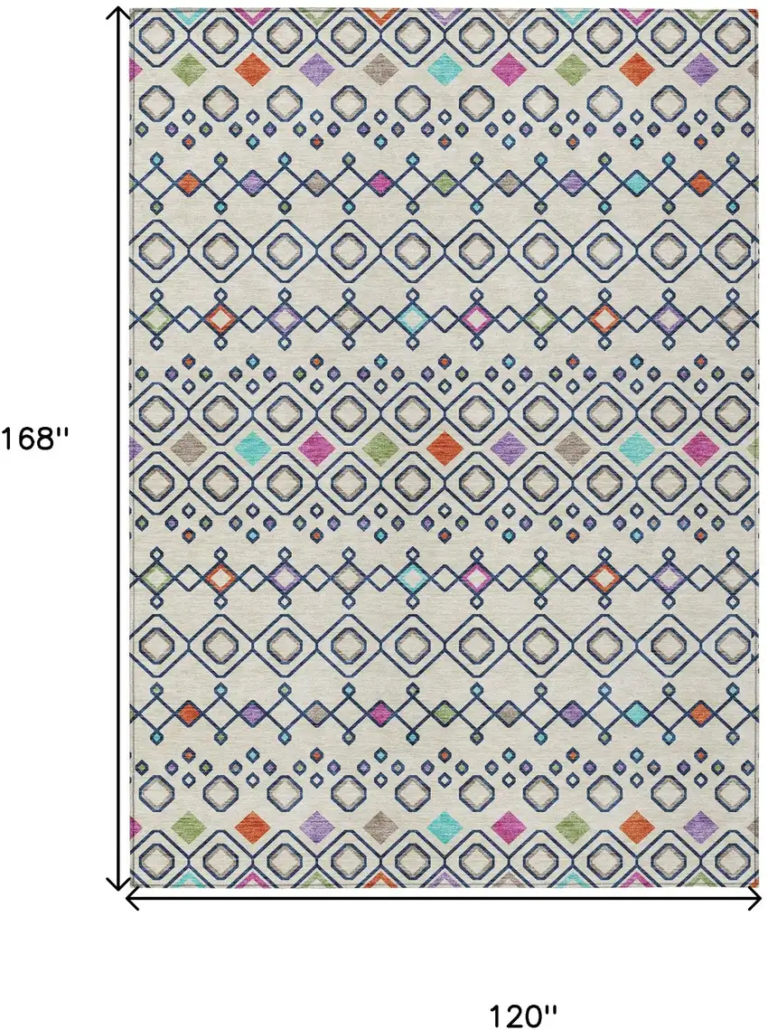 Linen Pink And Orange Geometric Washable Indoor Outdoor Area Rug Photo 3