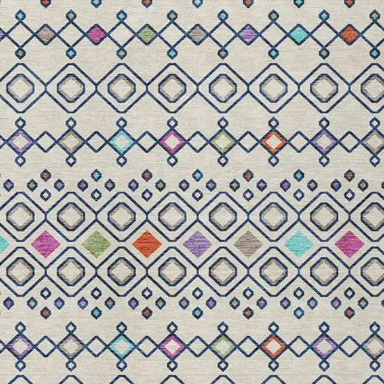 Linen Pink And Orange Geometric Washable Indoor Outdoor Area Rug Photo 5