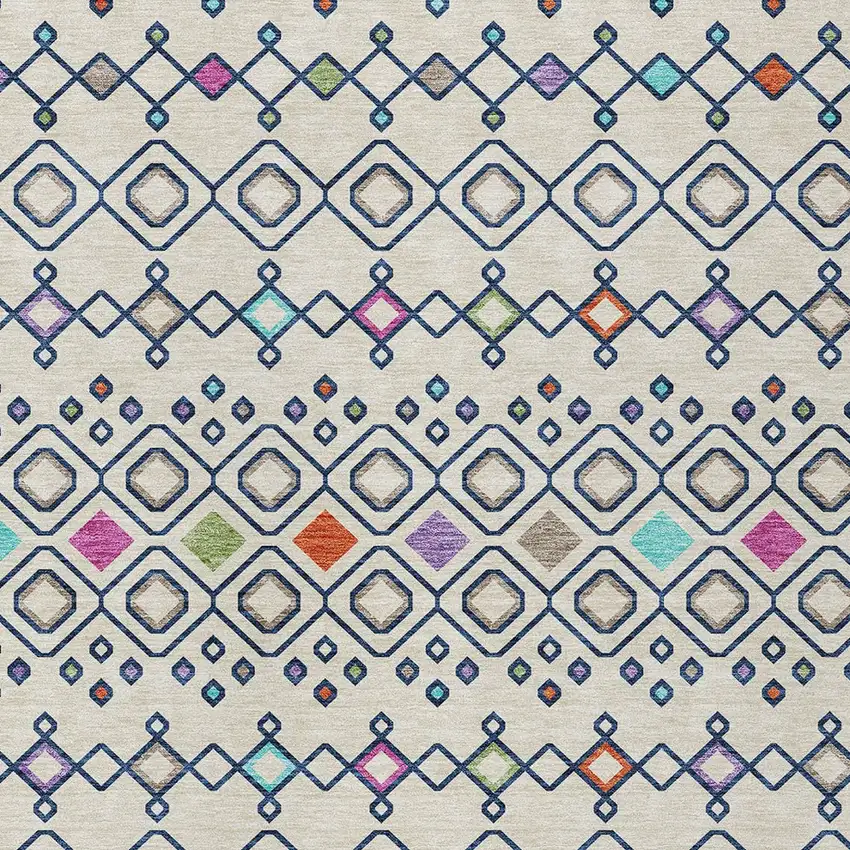 Linen Pink And Orange Geometric Washable Indoor Outdoor Area Rug Photo 5