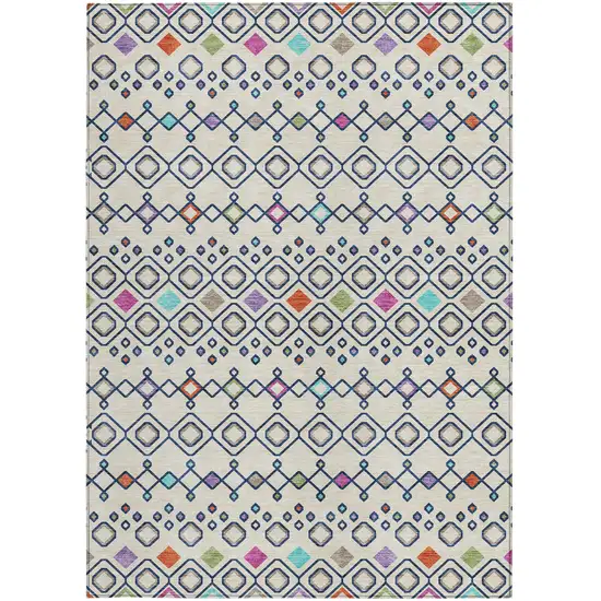 Linen Pink And Orange Geometric Washable Indoor Outdoor Area Rug Photo 7