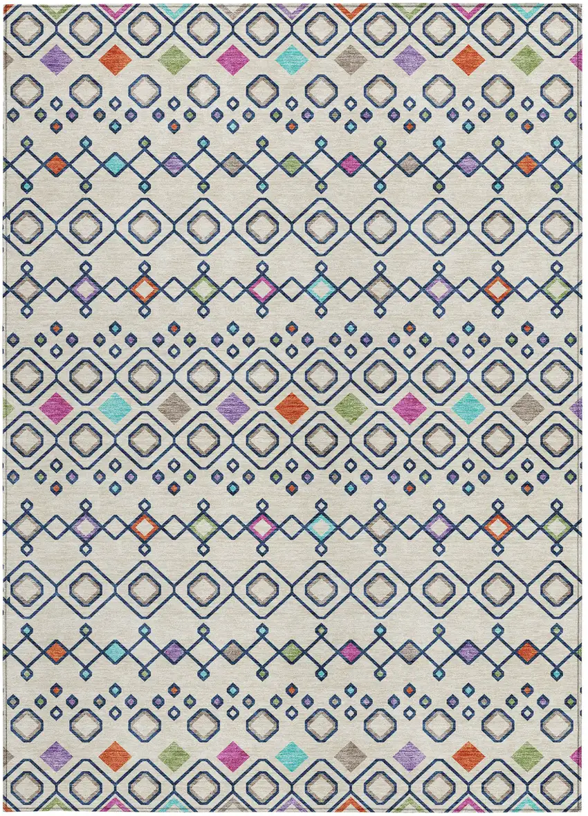 Linen Pink And Orange Geometric Washable Indoor Outdoor Area Rug Photo 7