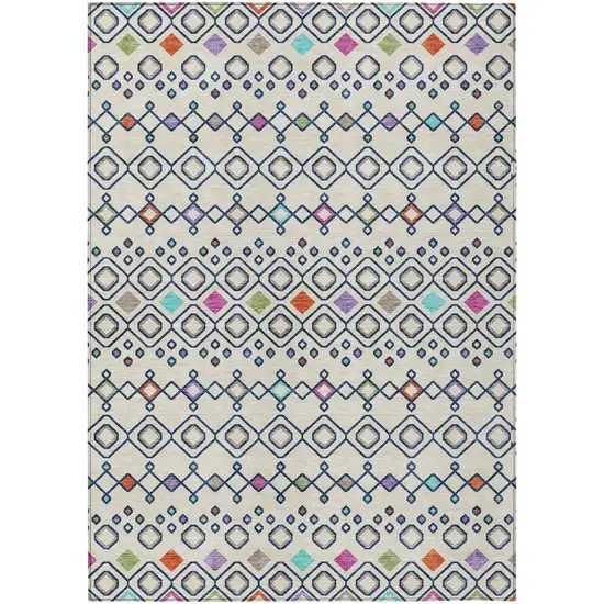 Linen Pink And Orange Geometric Washable Indoor Outdoor Area Rug Photo 2