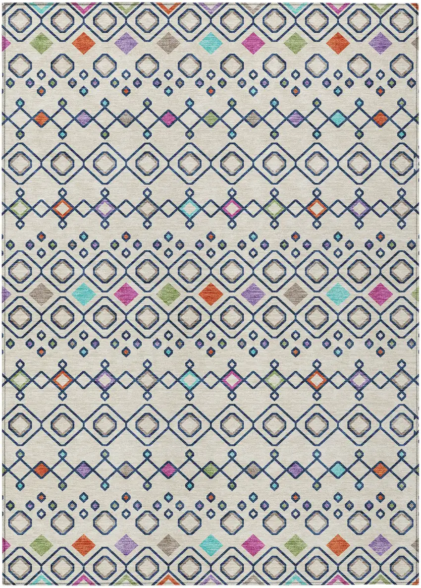 Linen Pink And Orange Geometric Washable Indoor Outdoor Area Rug Photo 2