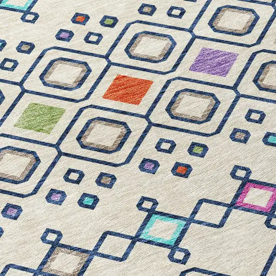 Linen Pink And Orange Geometric Washable Indoor Outdoor Area Rug Photo 6