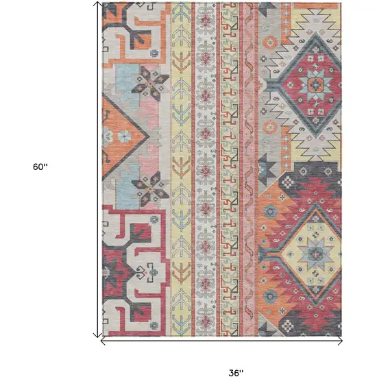Linen Pink And Yellow Aztec Washable Indoor Outdoor Area Rug Photo 2