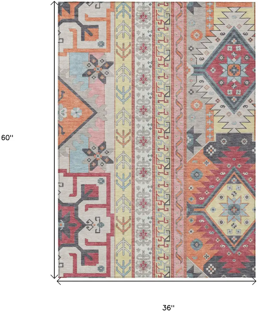 Linen Pink And Yellow Aztec Washable Indoor Outdoor Area Rug Photo 2