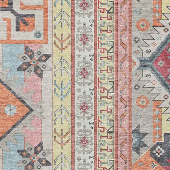 Linen Pink And Yellow Aztec Washable Indoor Outdoor Area Rug Photo 5