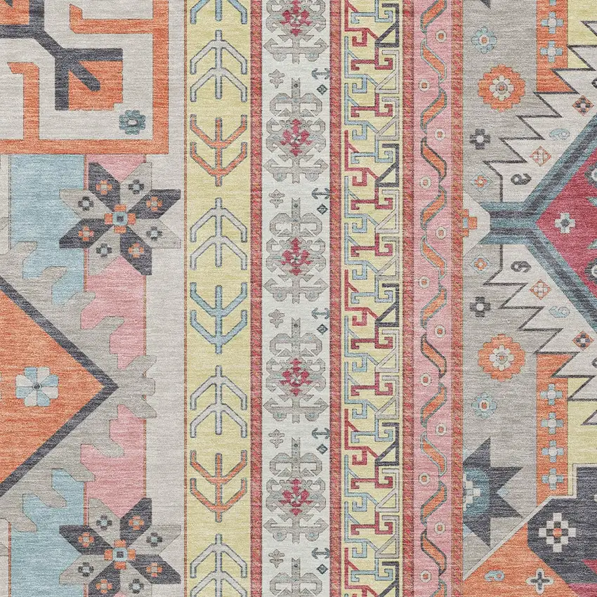 Linen Pink And Yellow Aztec Washable Indoor Outdoor Area Rug Photo 5