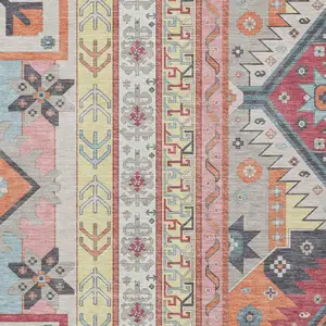Photo of Linen Pink And Yellow Aztec Washable Indoor Outdoor Area Rug