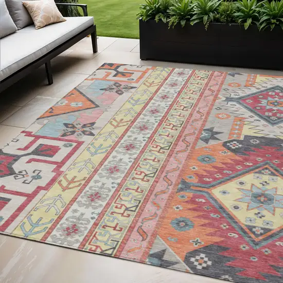 Linen Pink And Yellow Aztec Washable Indoor Outdoor Area Rug Photo 1