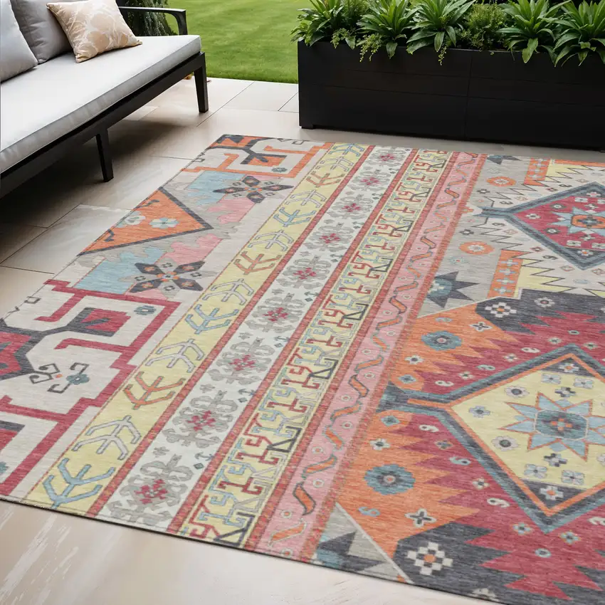 Linen Pink And Yellow Aztec Washable Indoor Outdoor Area Rug Photo 1